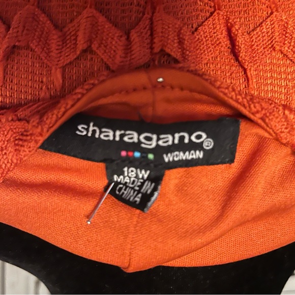 SHARAGANO Delightful dark orange knit short sleeve fit & flare plus midi dress - Picture 9 of 10